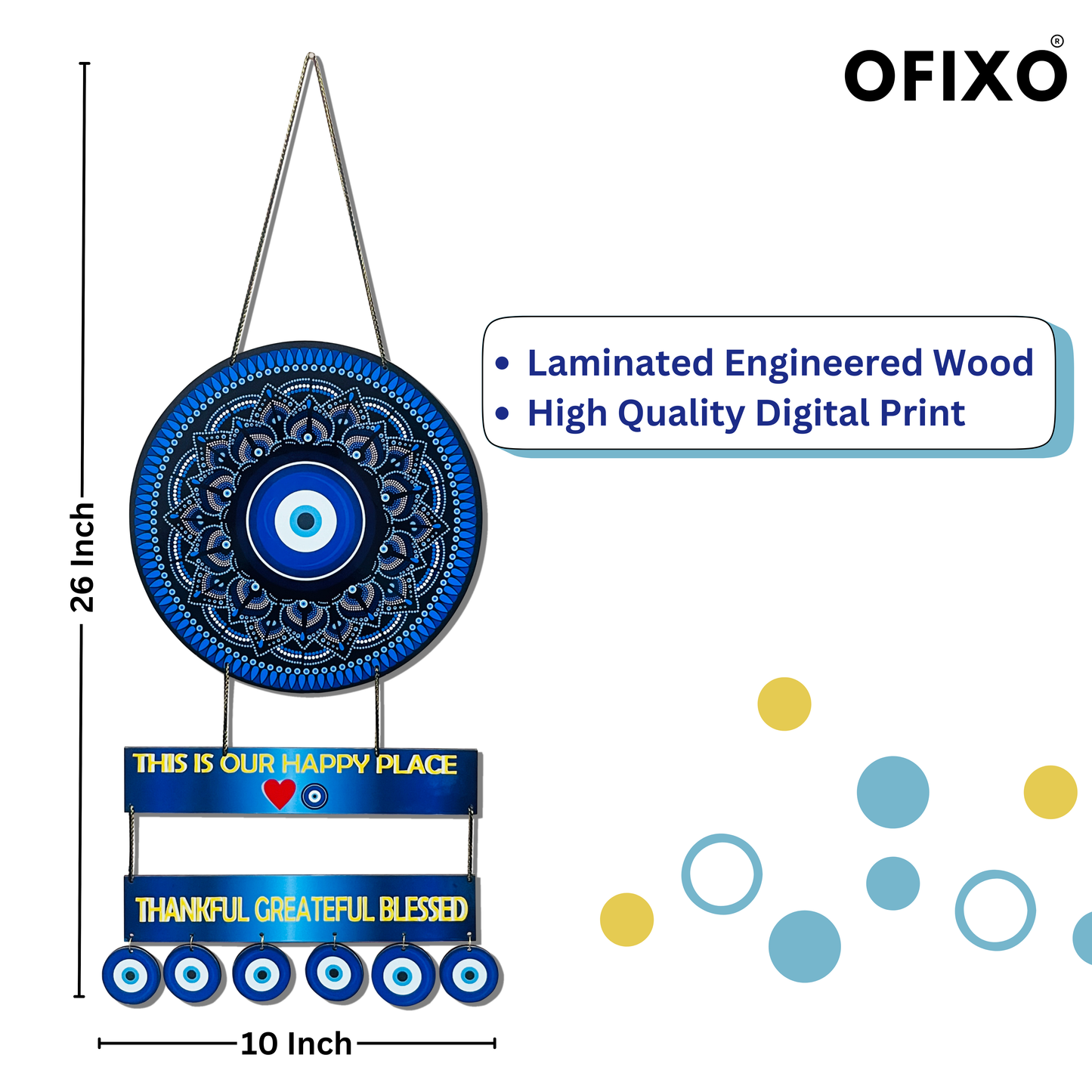 Evil Eye Designer Decorative Wall Hanging Art MDF Wooden Wall Hanger for Livingroom | Bedroom | Wall Art for Home Décor | Office | Café | Gift (Multi_color)