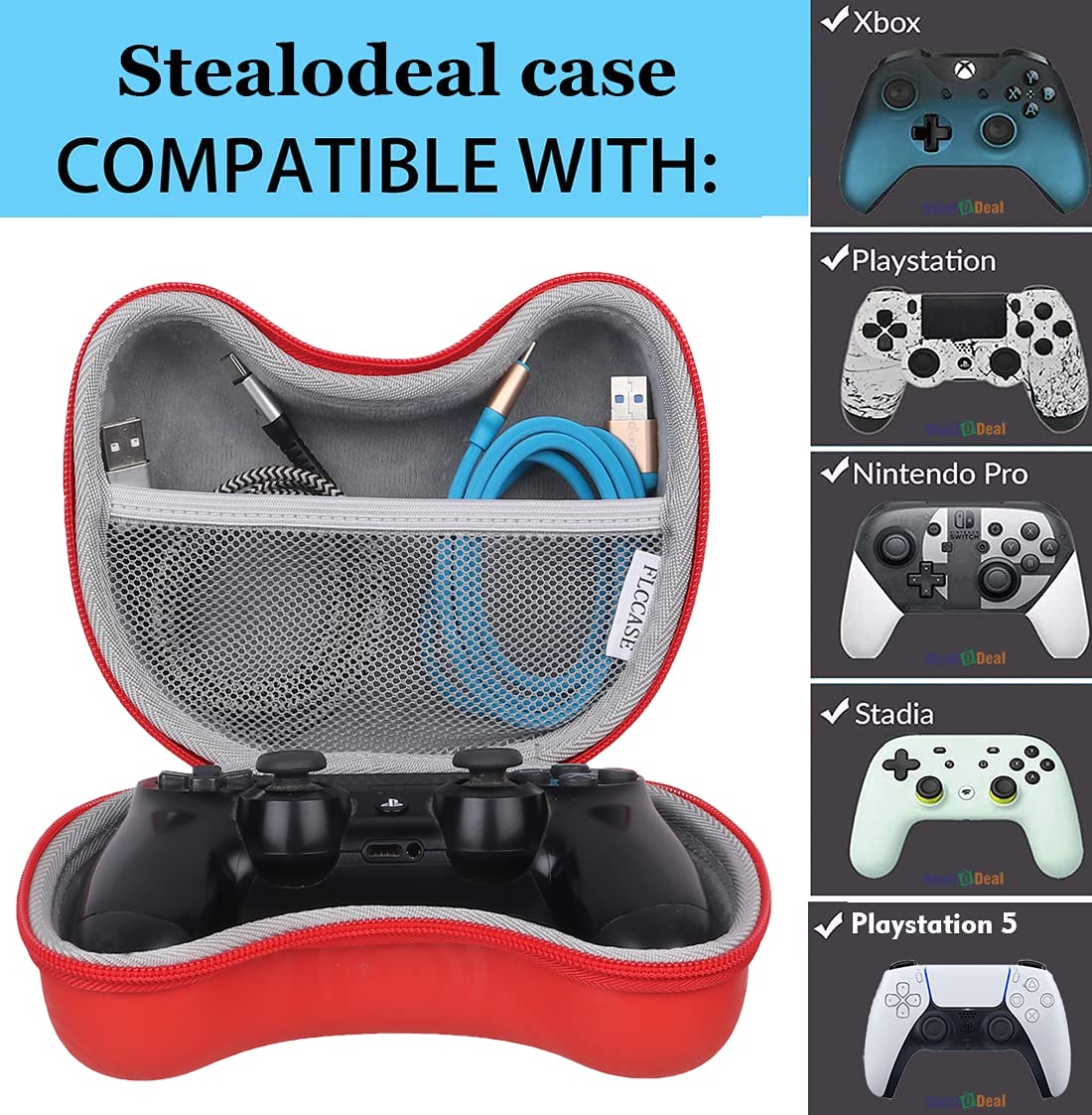 Travel PU Red Game Controller Carrying FLCCase Gaming Accessory Case (PS3, PS4, PS5)