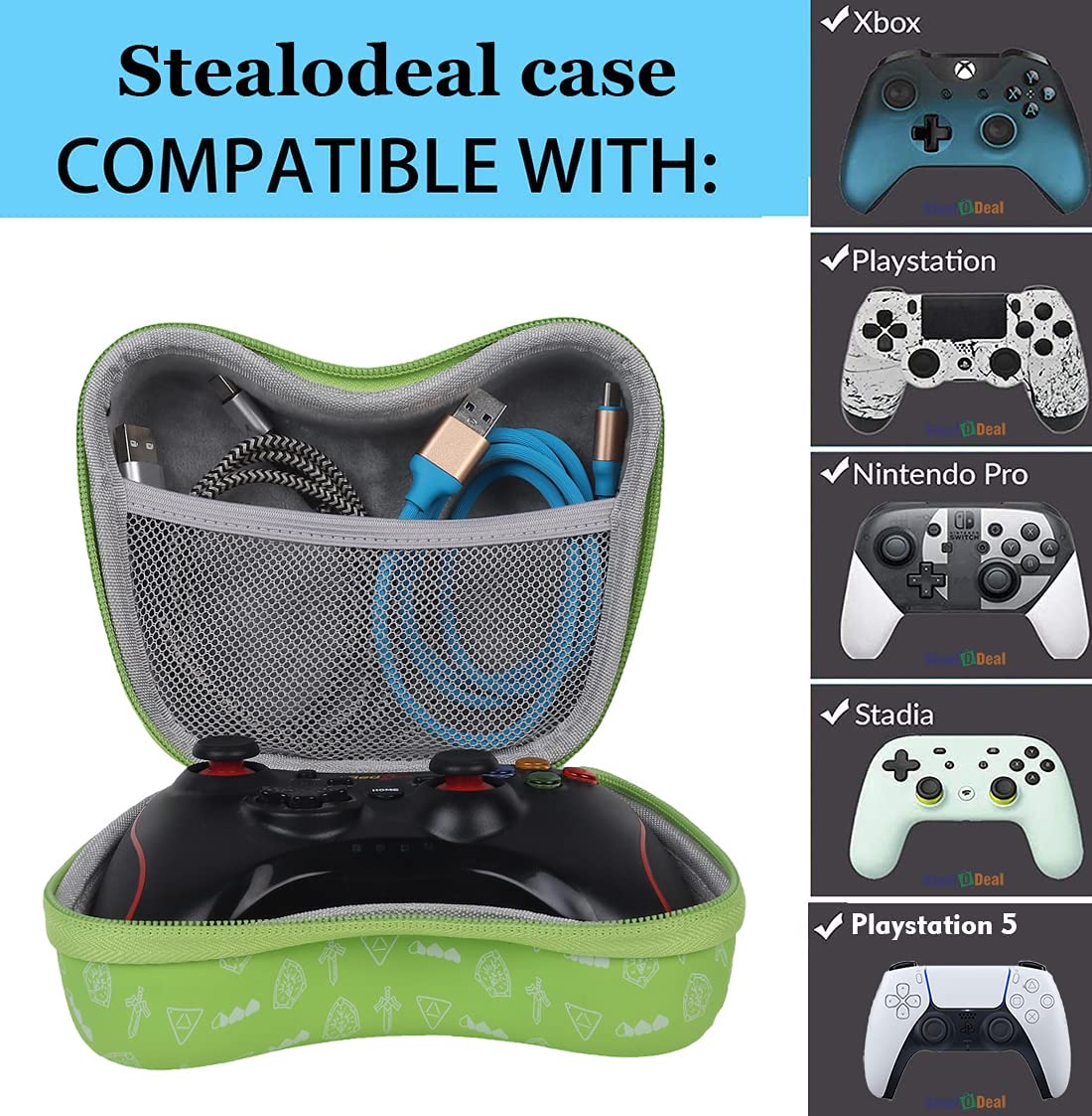Universal Travel PU Green Game Controller Carrying Case Gaming Accessory Case (PS3, PS4, PS5)