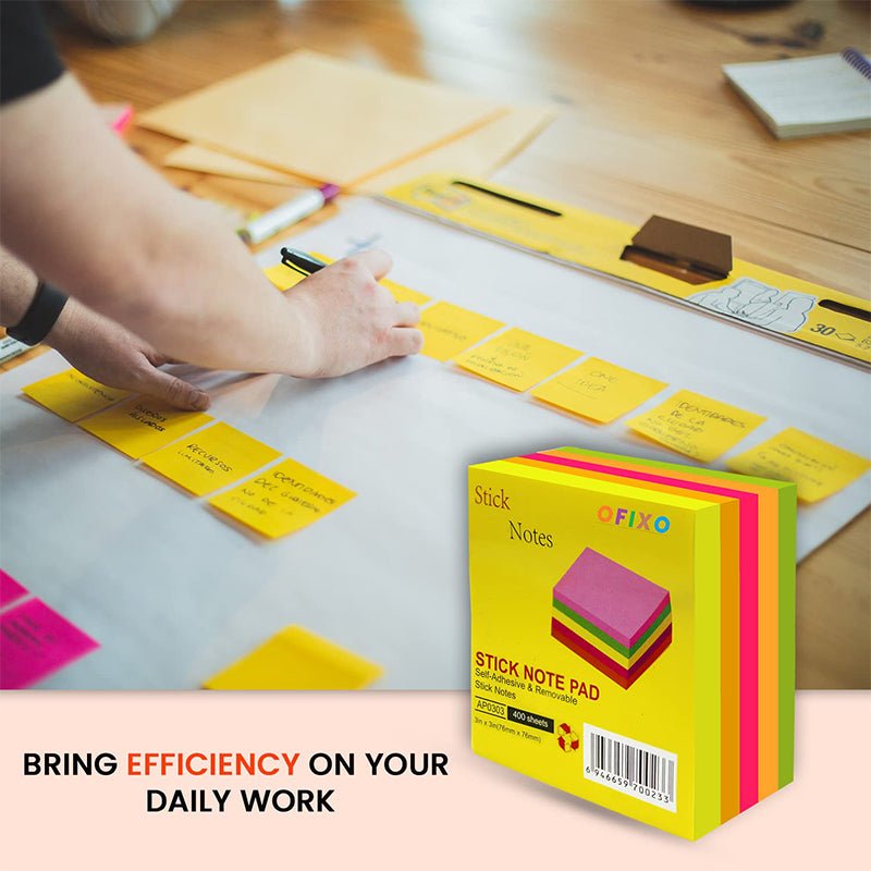 OFIXO 400 Sheets Self Memo Sticky Note Fluorescent Paper (Multicolor) - OFIXO