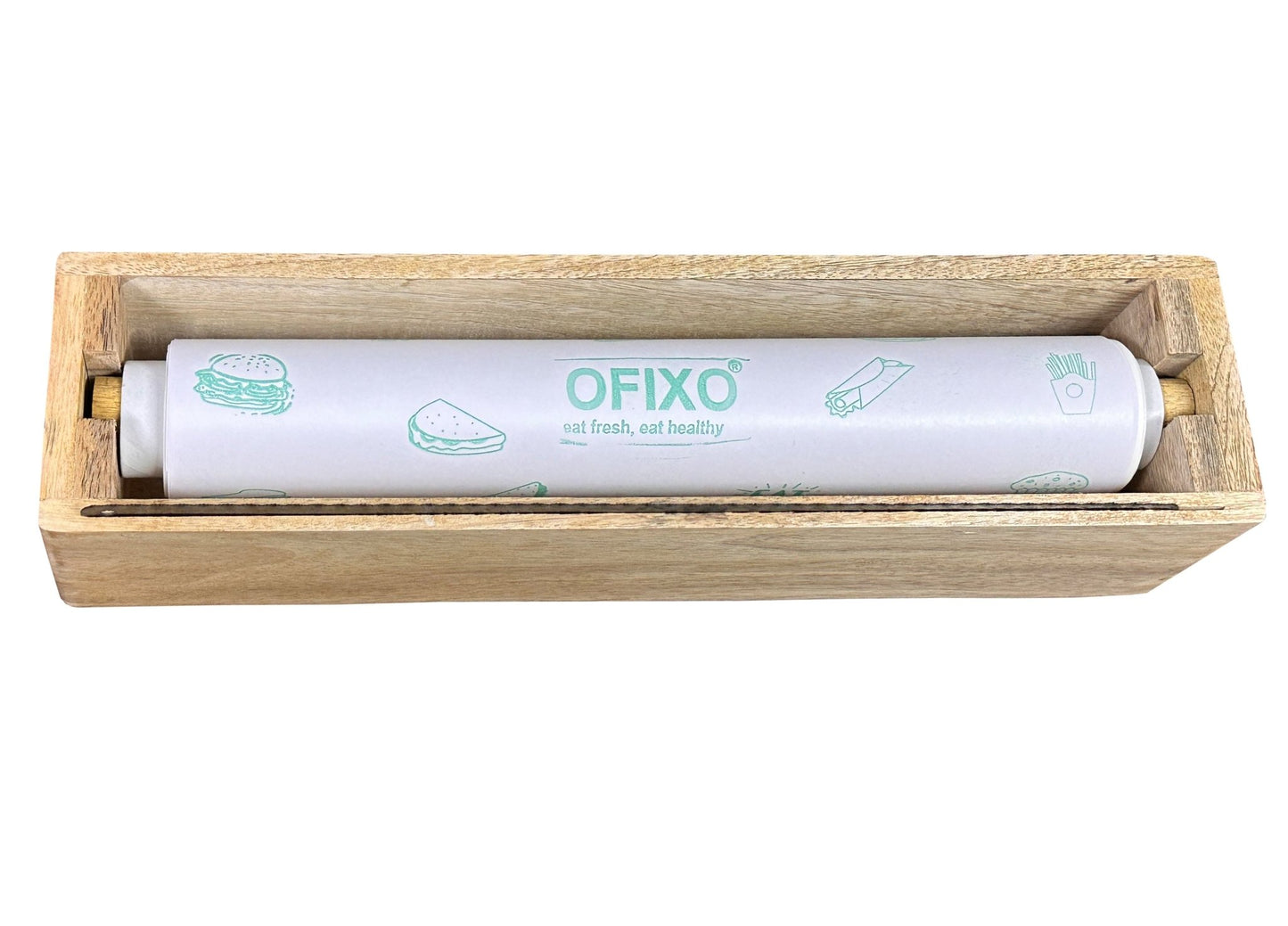 OFIXO Wooden Dispenser & Cutter for Multipurpose Aluminium Foil, Food Wrapping Paper, Butter Paper Cutter Kitchen Drawer, Bamboo Roll Organizer Holder - OFIXO
