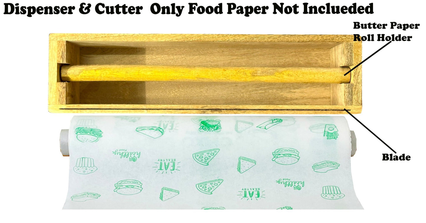 OFIXO Wooden Dispenser & Cutter for Multipurpose Aluminium Foil, Food Wrapping Paper, Butter Paper Cutter Kitchen Drawer, Bamboo Roll Organizer Holder - OFIXO