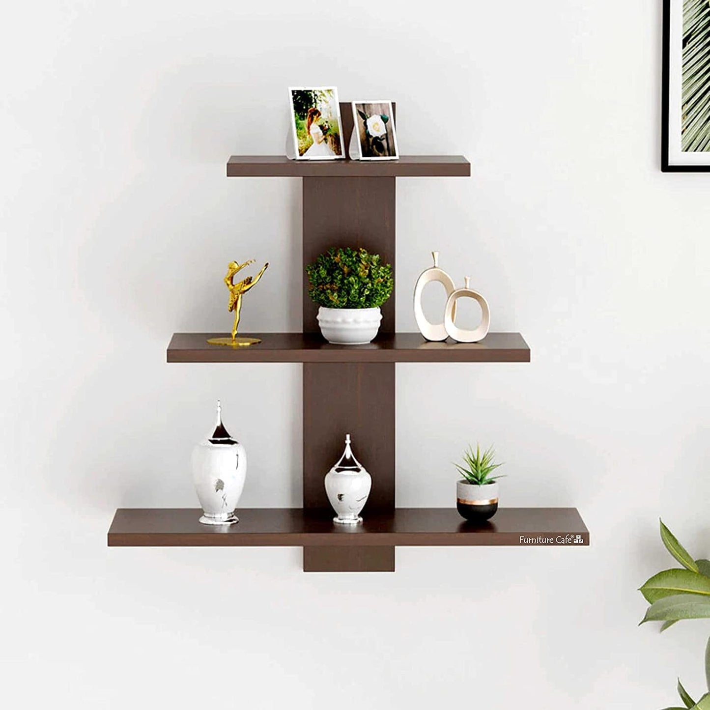 OFIXO Wooden Wall Shelves for Living Room | Wall Shelf for Home Decor Items | Floating Book Rack for Study Room, Office 3Tiers | Size- Standard | Colour- Dusky Brown Reflection with Matte Finish - OFIXO
