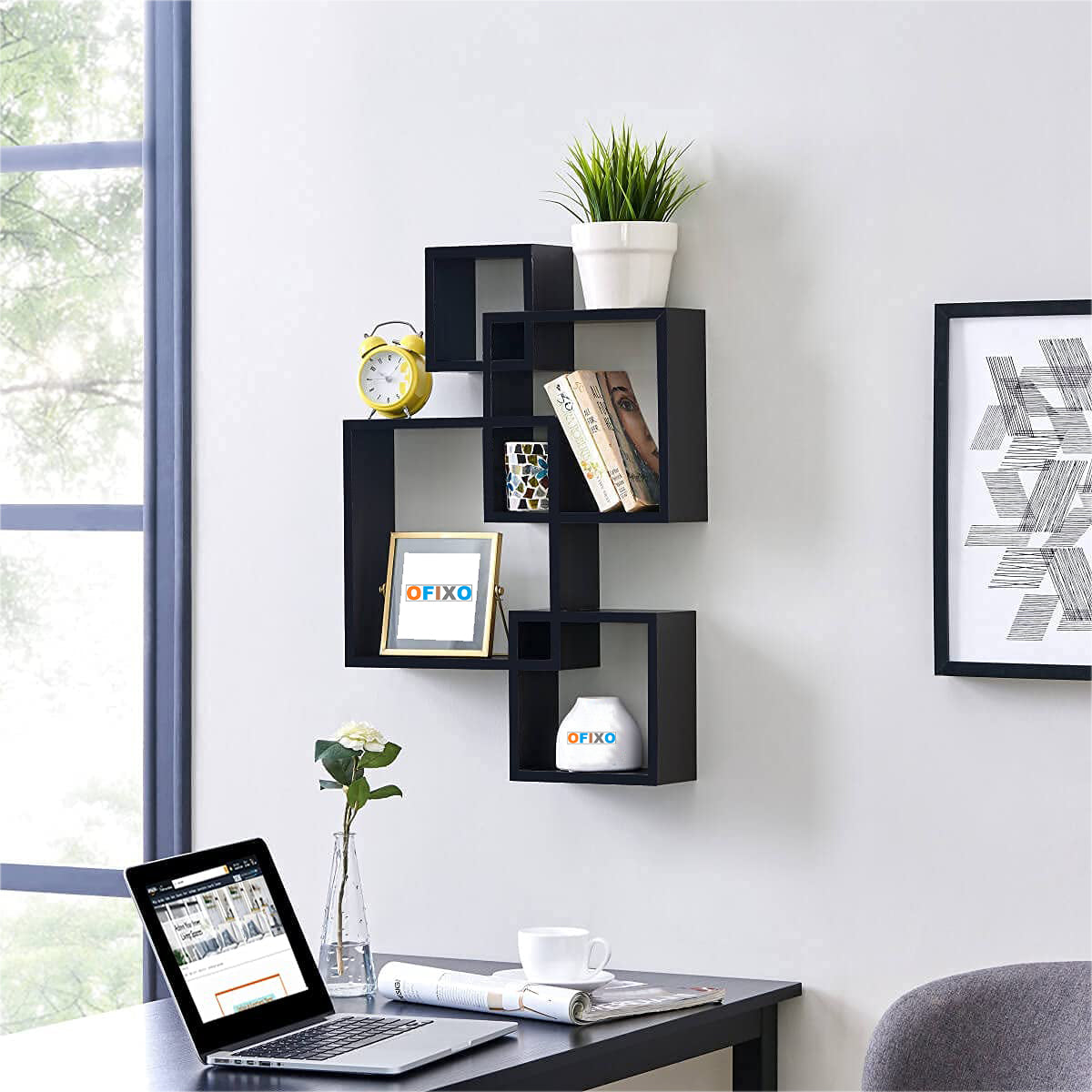 Wooden Floating Wall Mounted Shelves for Home Decor (4 Pieces, Black)