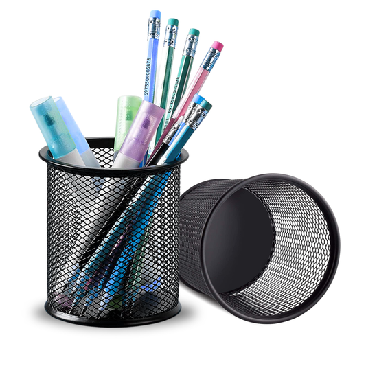 Round Style Mesh Desk Accessories Organizer Pen Stand (Black)