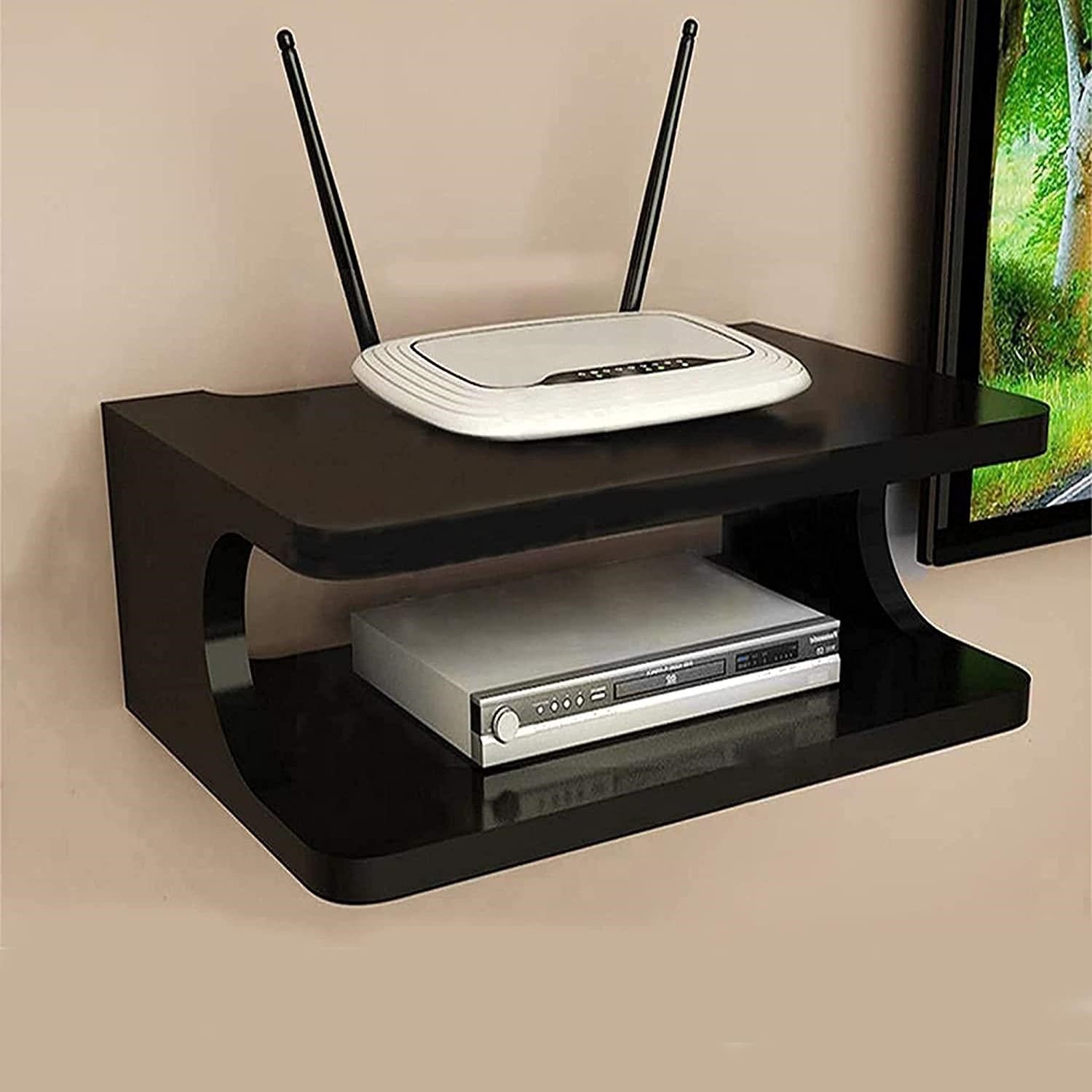 OFIXO Set top Box Stand | WiFi Router Holder Wooden Wall Shelves | Set