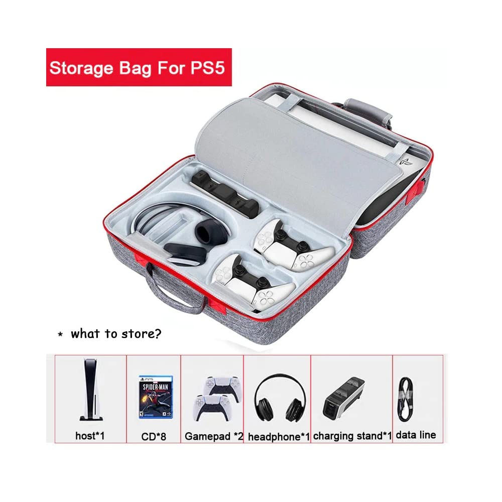 Carrying Case Bag for PS5 Console Gamepad, Controller, Headset, VR Play Station Accessories - Travel Bag - Grey