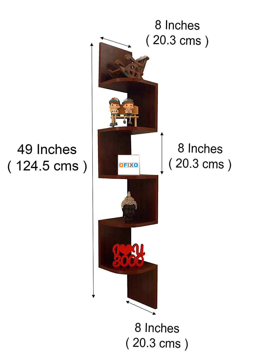 Home Decor Corner Wall Shelves with 5 Tiers (Finish-Mahogany, Set of 2)