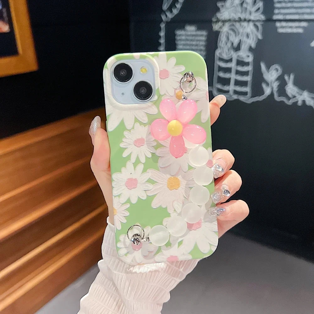 Flower Print Design Wrist Hand Strap TPU Soft Cases