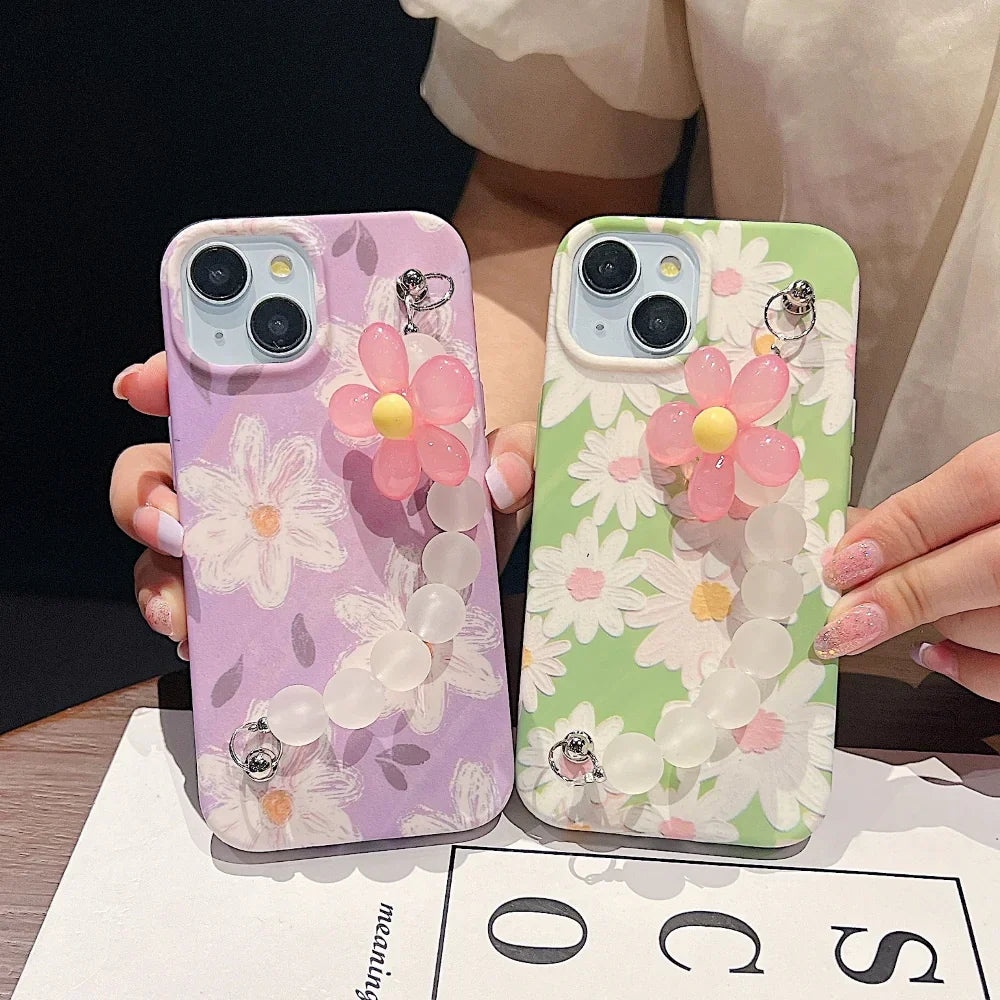 Flower Print Design Wrist Hand Strap TPU Soft Cases