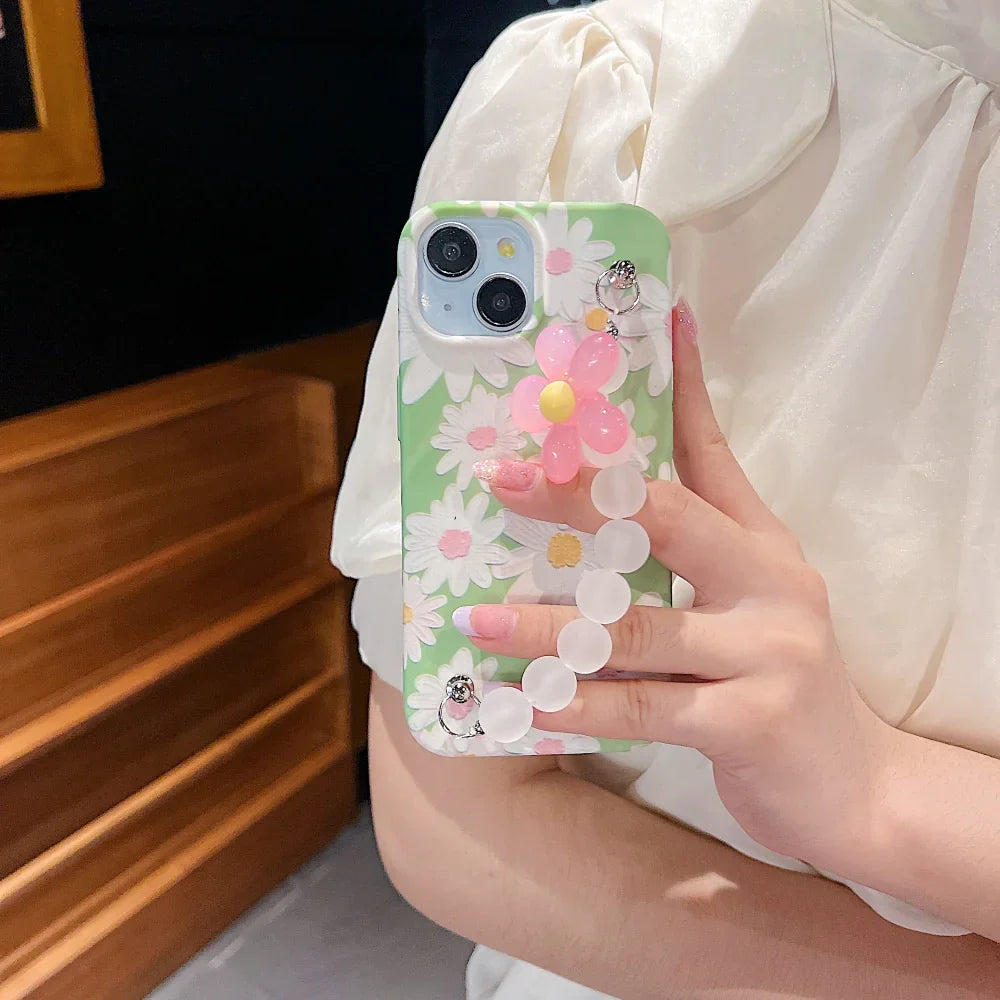 Flower Print Design Wrist Hand Strap TPU Soft Cases