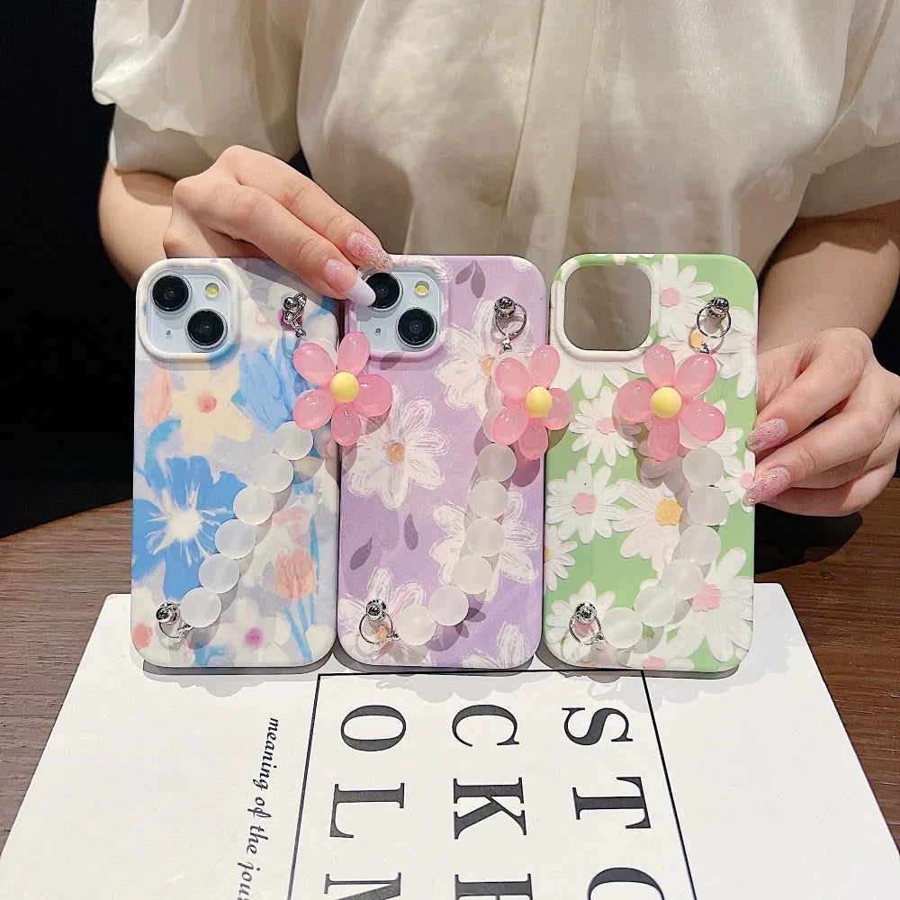 Flower Print Design Wrist Hand Strap TPU Soft Cases