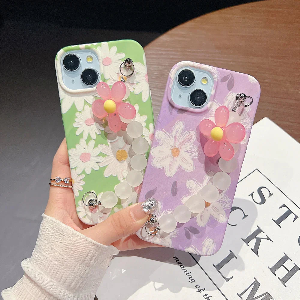 Flower Print Design Wrist Hand Strap TPU Soft Cases