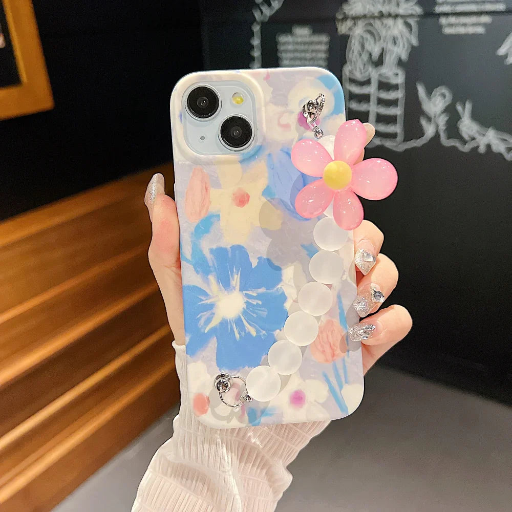 Flower Print Design Wrist Hand Strap TPU Soft Cases