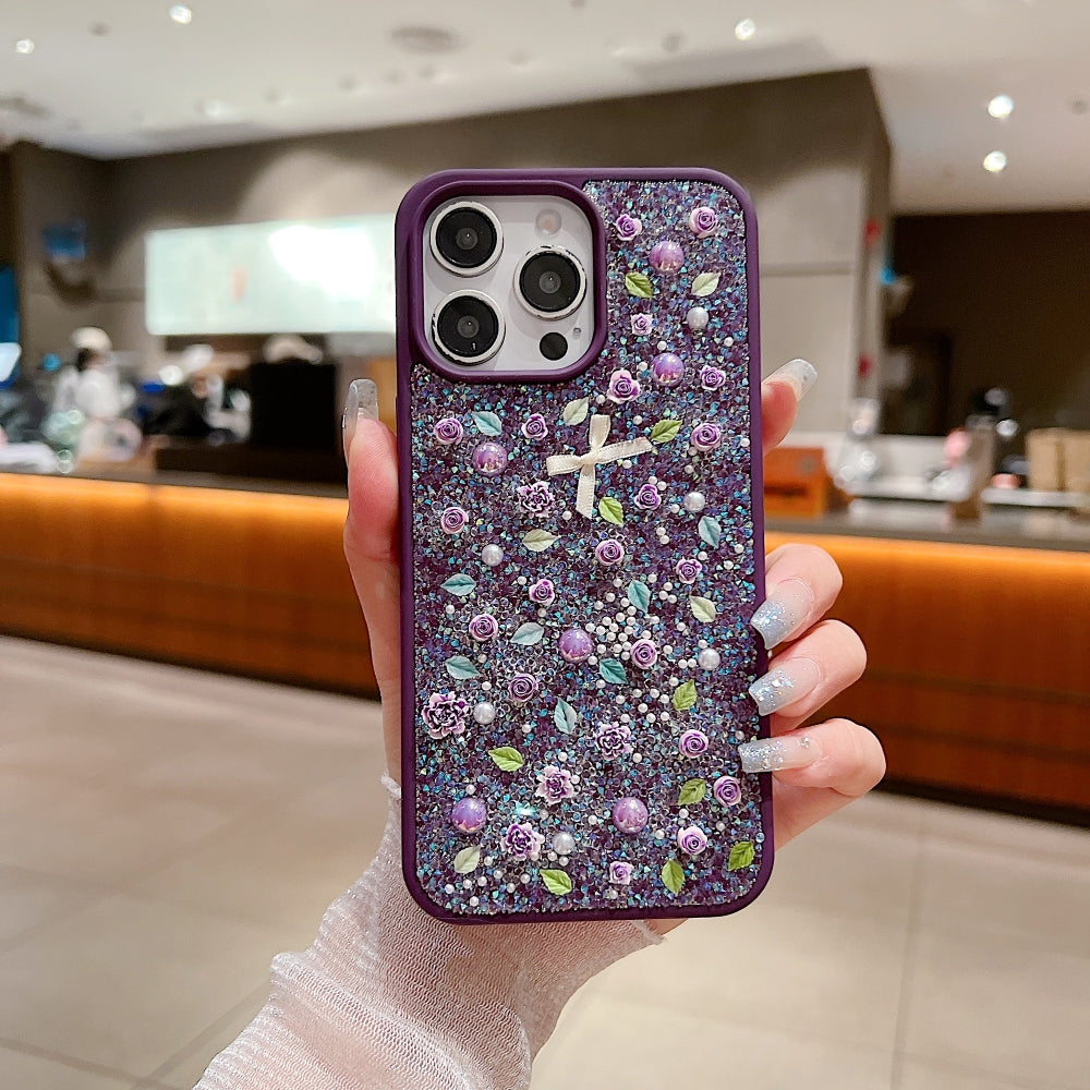 Miniature Rose Glitter Flower Phone Case