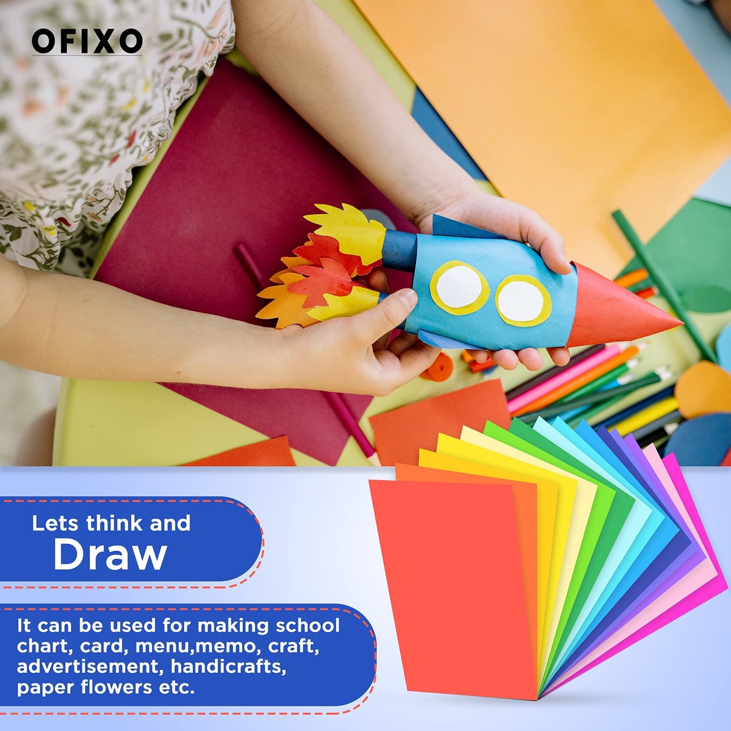 OFIXO 100 Pieces Colour Sheets Copy Printing Papers/Art and Craft Paper A4 Sheets Double Sided Coloured Origami Folding DIY Craft Smooth Finish Home, School, Office Stationery (10 Sheets each color) - OFIXO