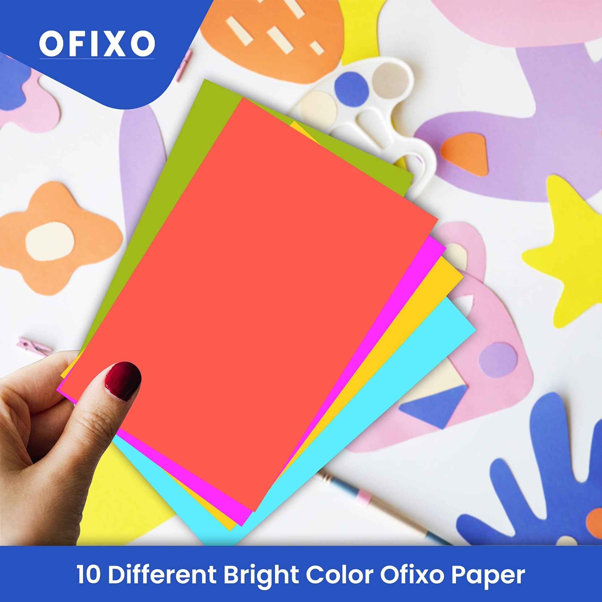 OFIXO 100 Pieces Colour Sheets Copy Printing Papers/Art and Craft Paper A4 Sheets Double Sided Coloured Origami Folding DIY Craft Smooth Finish Home, School, Office Stationery (10 Sheets each color) - OFIXO