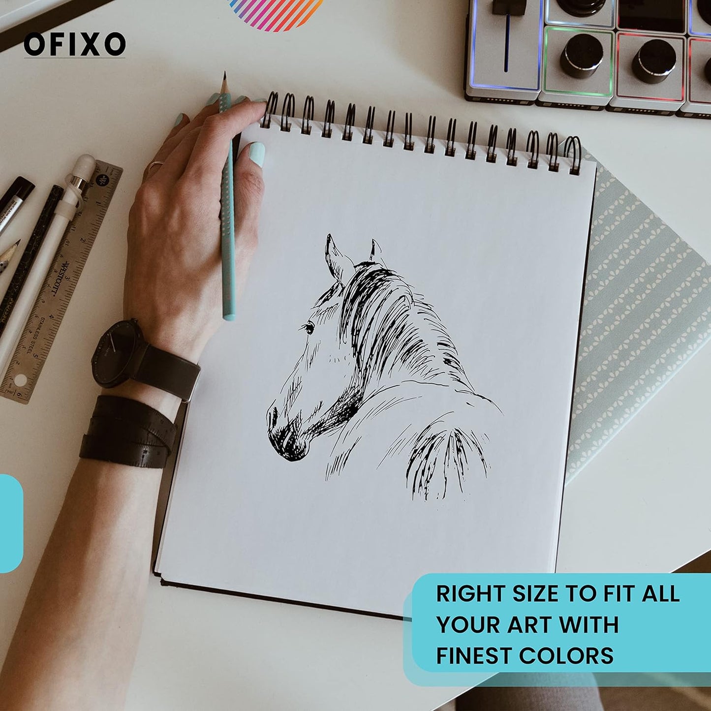 OFIXO 50 Sheet A5 Sketchbook (Pack of 1) -5.8 x 8.3 Inch 140 GSM| Top Spiral-Bound Sketchpad for Artists | Sketching and Drawing Acid Free Paper for Academic use Oil;Acrylic - OFIXO