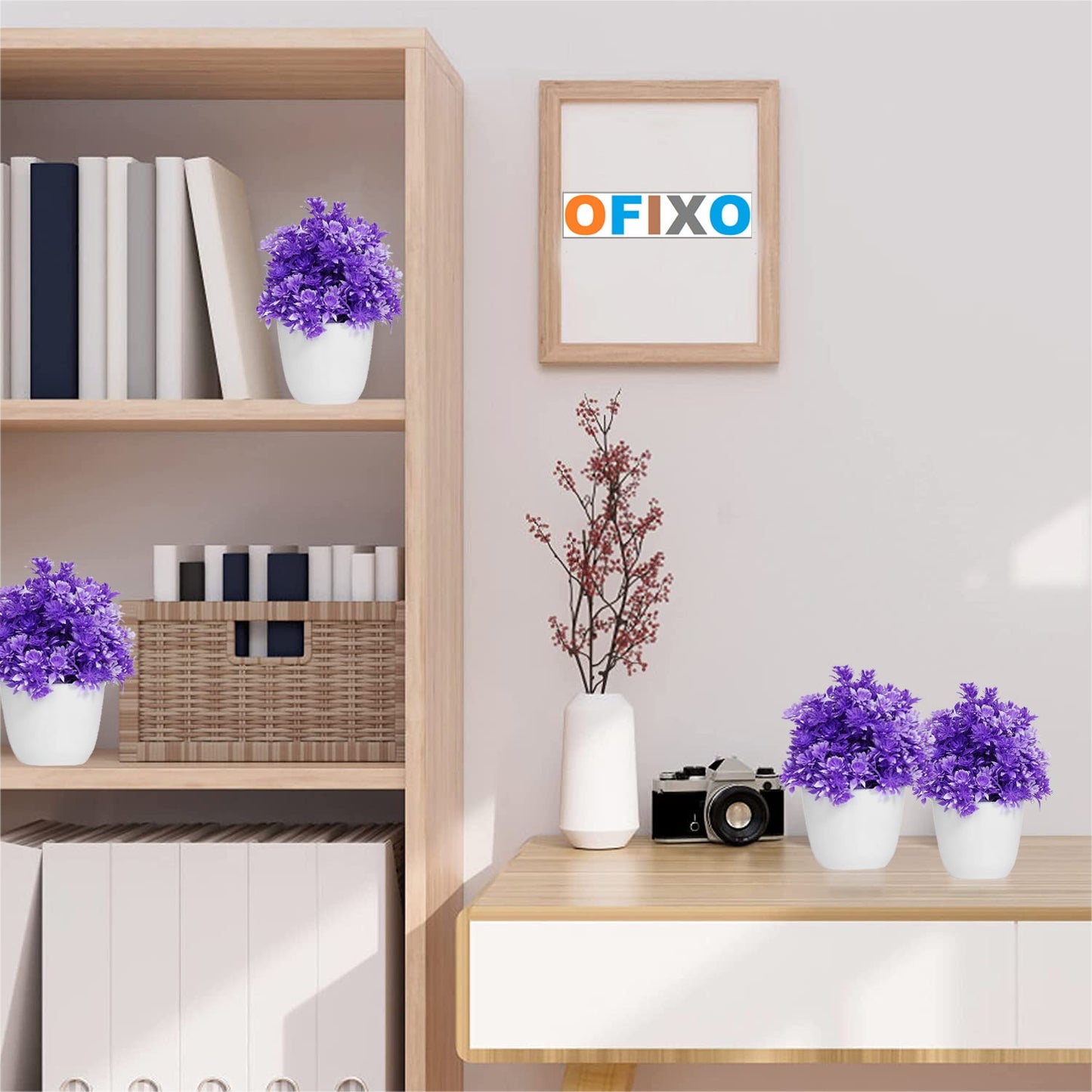 OFIXO Artificial Potted Plants, Small Faux Plants Artificial Plastic Eucalyptus Plants Small Indoor Potted Houseplants, for Home Decor Bathroom Office Farmhouse. Multicolor - (Set-6) - OFIXO