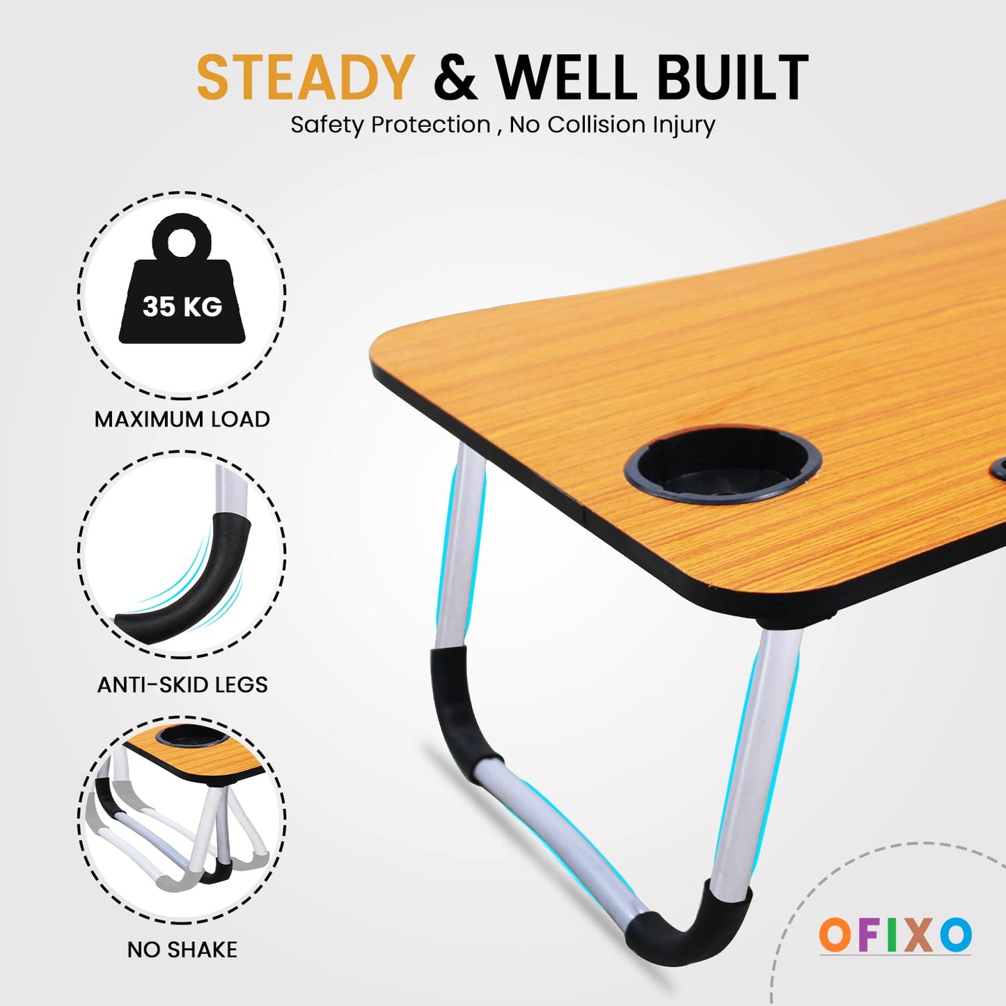 OFIXO Multi-Purpose Foldable Laptop Table with Cup Holder Laptop Table/Study Table/Bed Table/Foldable and Portable Wooden/Writing Desk (Wooden) - OFIXO