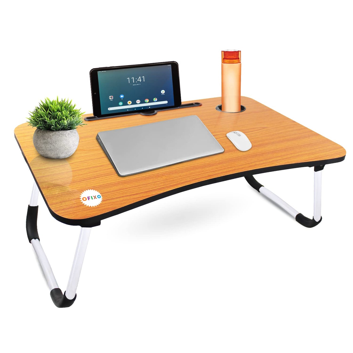 OFIXO Multi-Purpose Foldable Laptop Table with Cup Holder Laptop Table/Study Table/Bed Table/Foldable and Portable Wooden/Writing Desk (Wooden) - OFIXO