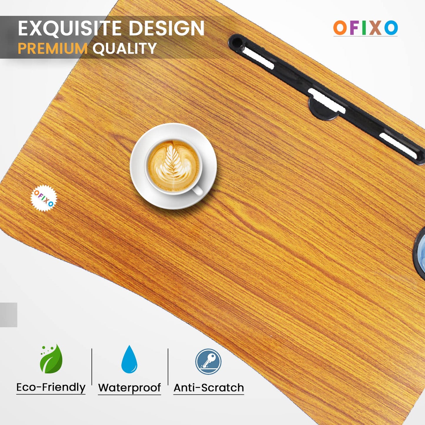 OFIXO Multi-Purpose Foldable Laptop Table with Cup Holder Laptop Table/Study Table/Bed Table/Foldable and Portable Wooden/Writing Desk (Wooden) - OFIXO