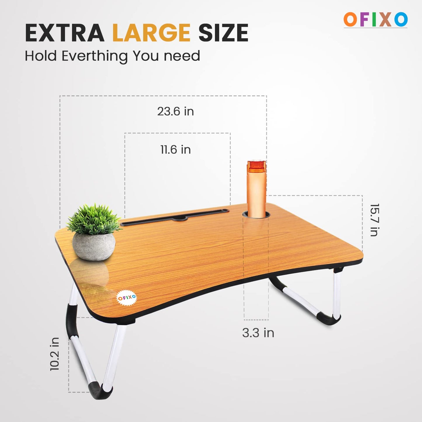 OFIXO Multi-Purpose Foldable Laptop Table with Cup Holder Laptop Table/Study Table/Bed Table/Foldable and Portable Wooden/Writing Desk (Wooden) - OFIXO