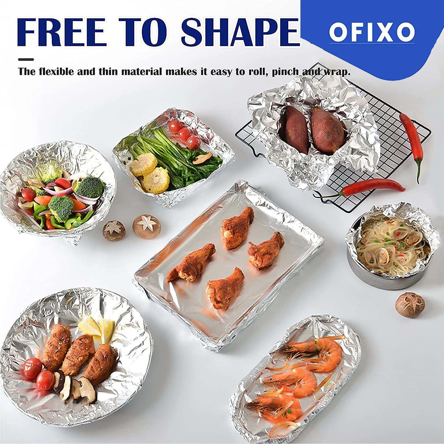 OFIXO Multipurpose Aluminium Foil Wrapping Food Paper | 20 Meter with 11 Micron | Perfect Food Wrapping Foil Paper for Cooking, Baking, Packing and Serving Foods_Pack of 1 - OFIXO