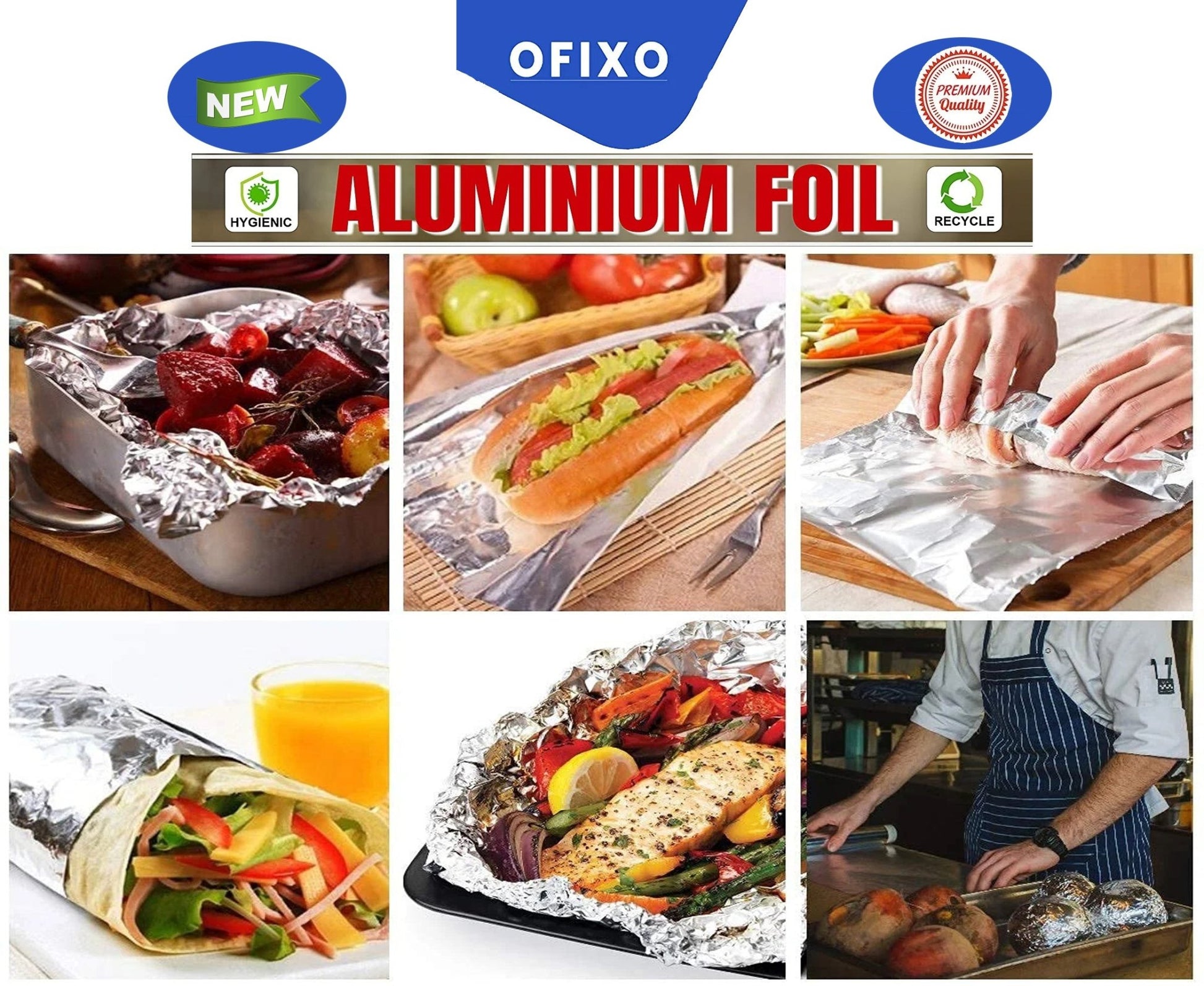 OFIXO Multipurpose Aluminium Foil Wrapping Food Paper | 20 Meter with 11 Micron | Perfect Food Wrapping Foil Paper for Cooking, Baking, Packing and Serving Foods_Pack of 1 - OFIXO