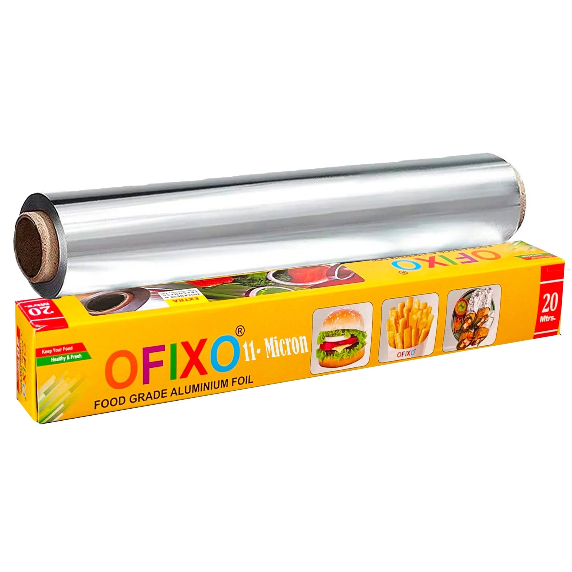 OFIXO Multipurpose Aluminium Foil Wrapping Food Paper | 20 Meter with 11 Micron | Perfect Food Wrapping Foil Paper for Cooking, Baking, Packing and Serving Foods_Pack of 1 - OFIXO