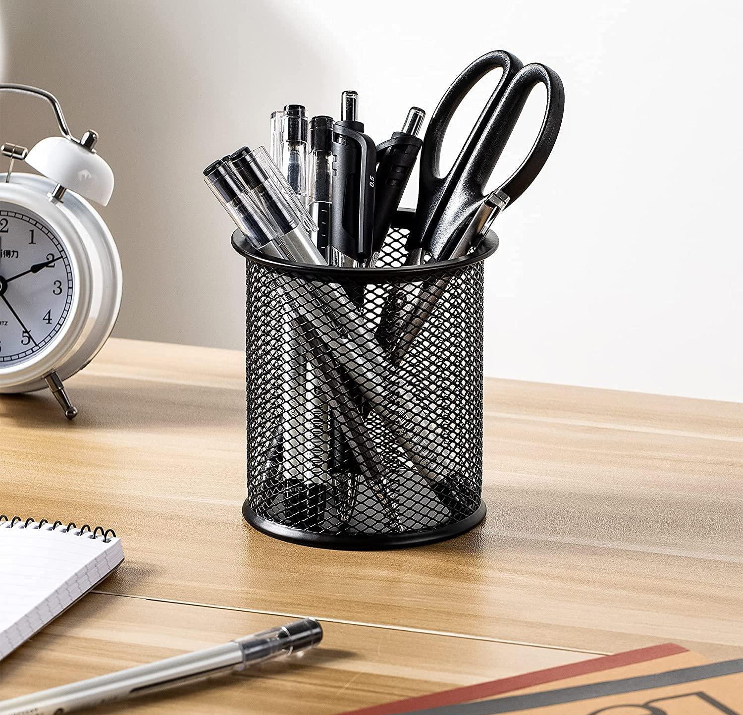 OFIXO Round Style Desk Essentials to Collect Desk Accessories,Mesh Desktop Organizer, Pen Stand (Black) - OFIXO