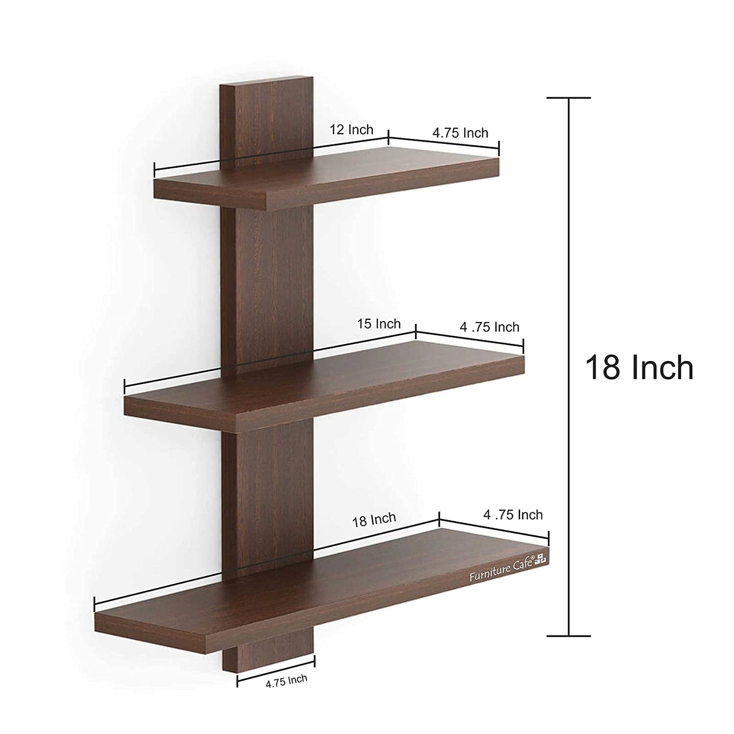 OFIXO Wooden Wall Shelves for Living Room | Wall Shelf for Home Decor Items | Floating Book Rack for Study Room, Office 3Tiers | Size- Standard | Colour- Dusky Brown Reflection with Matte Finish - OFIXO