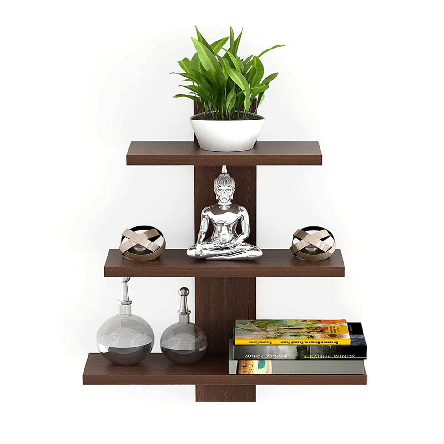 OFIXO Wooden Wall Shelves for Living Room | Wall Shelf for Home Decor Items | Floating Book Rack for Study Room, Office 3Tiers | Size- Standard | Colour- Dusky Brown Reflection with Matte Finish - OFIXO