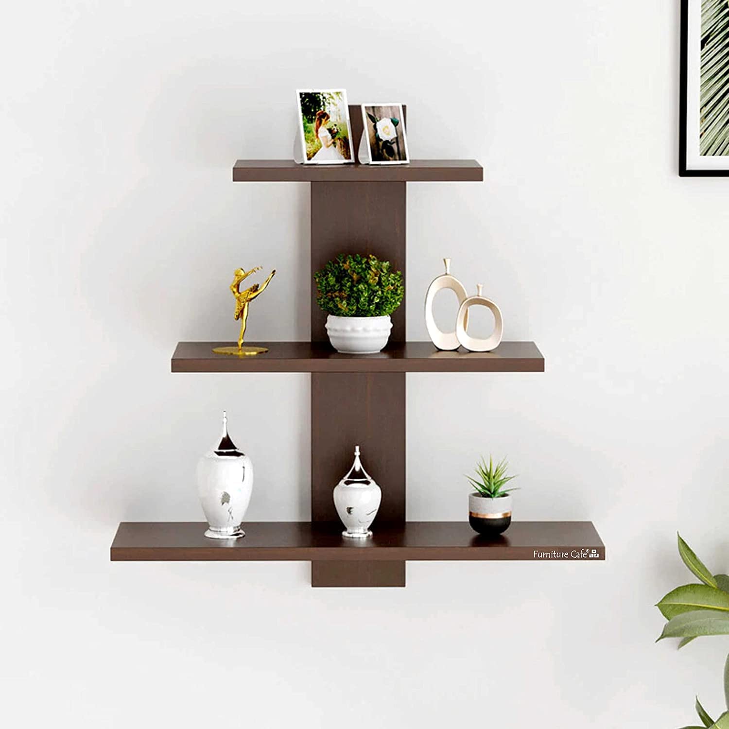 OFIXO Wooden Wall Shelves for Living Room | Wall Shelf for Home Decor Items | Floating Book Rack for Study Room, Office 3Tiers | Size- Standard | Colour- Dusky Brown Reflection with Matte Finish - OFIXO